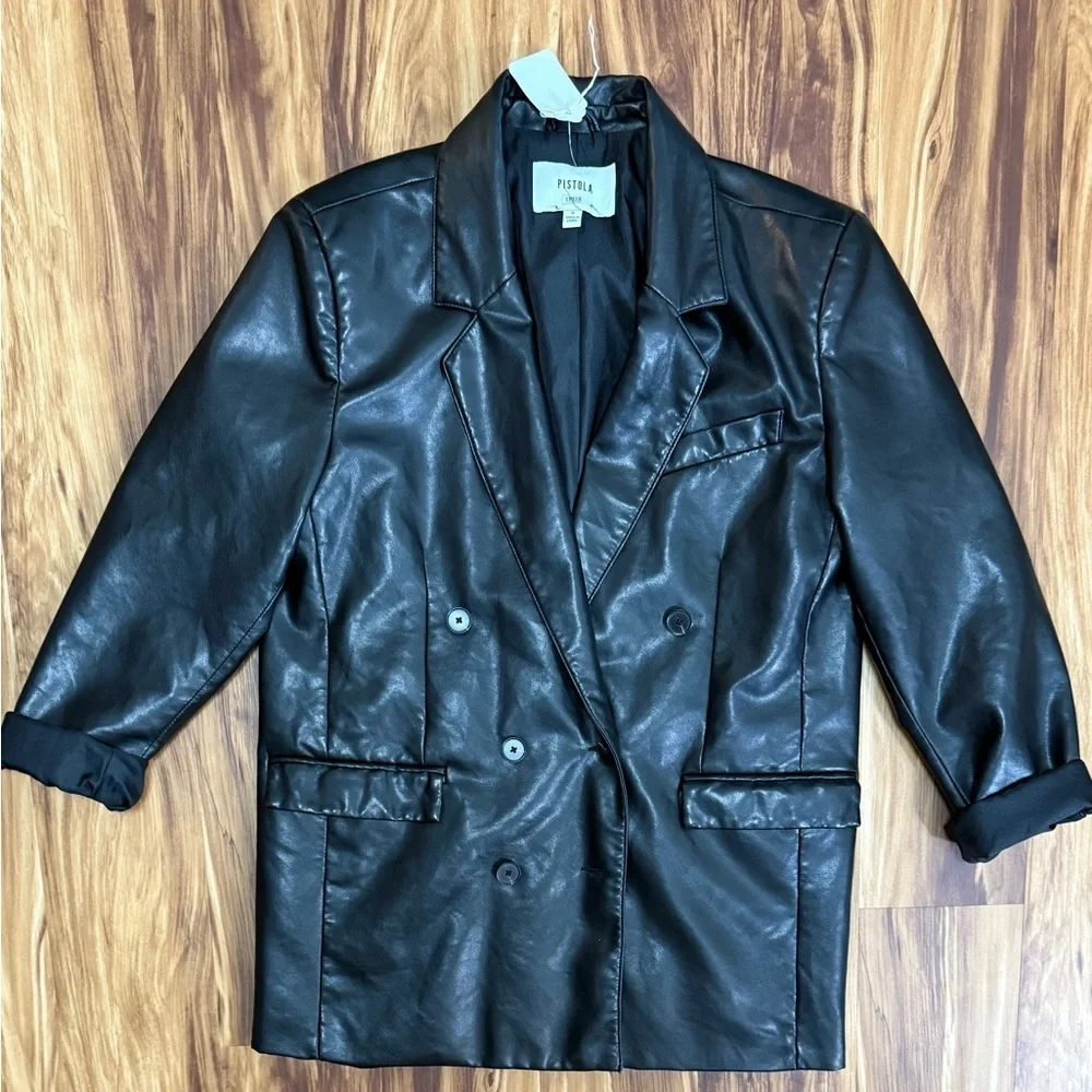 Anthropologie Pistola Black Faux Leather Blazer